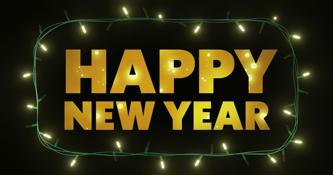 Festive Happy New Year Text Surrounded by Fairy Lights