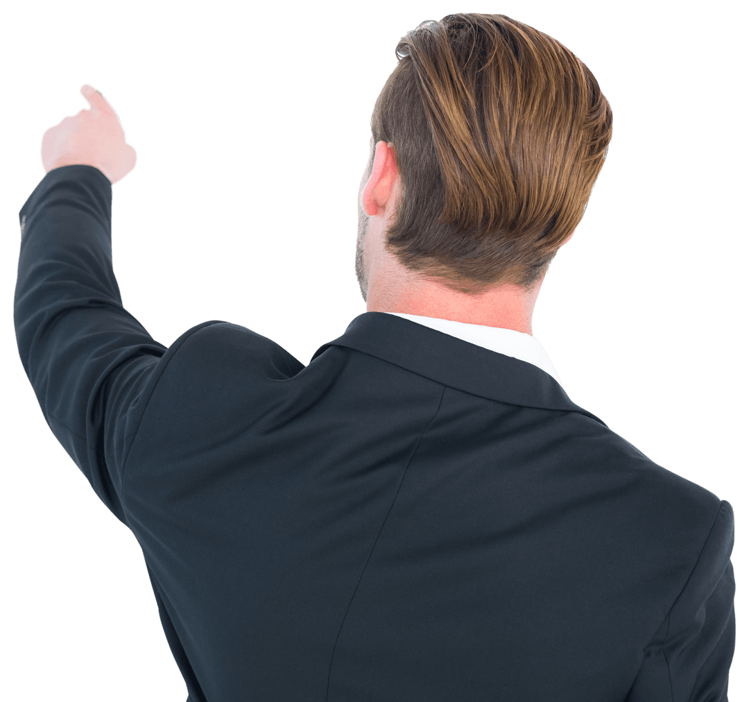 Businessman in Black Suit Transparent Background Pointing Forward