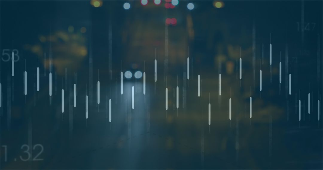 Abstract Financial Data Over Urban Night Background