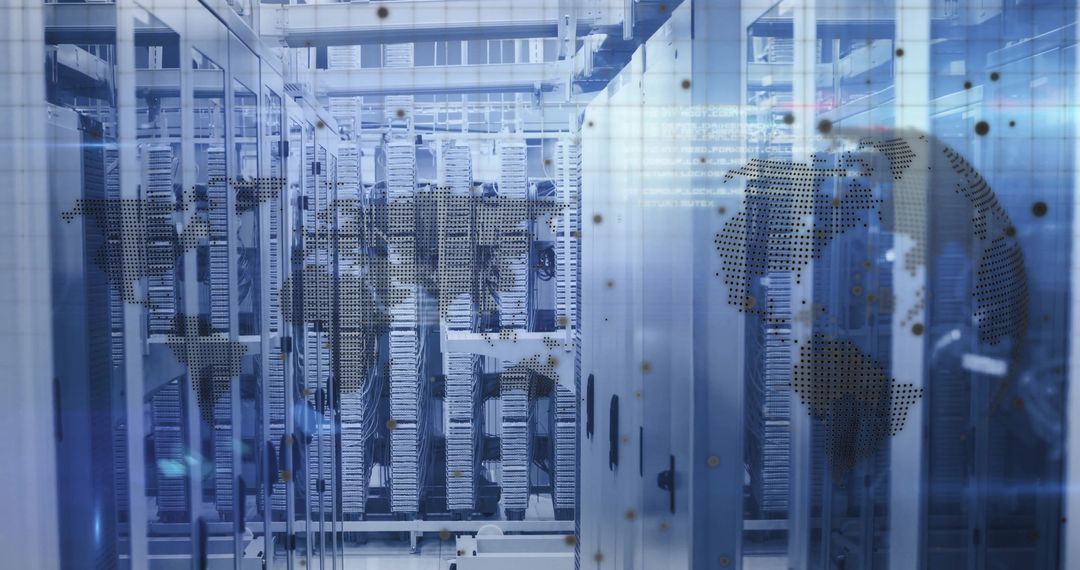 Advanced Data Center Servers Behind Glass with LED Indicators