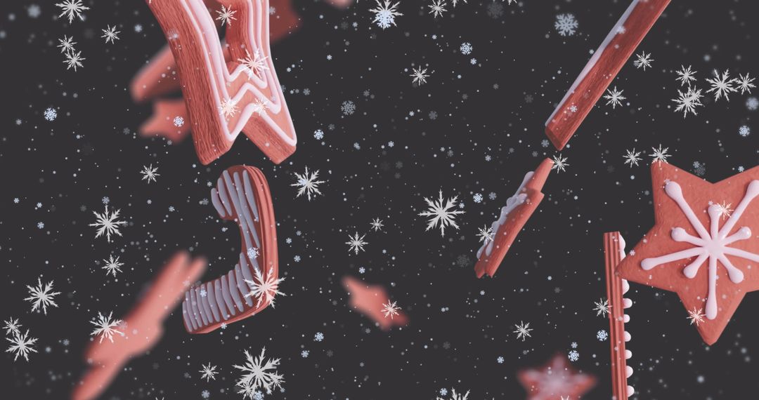 Floating Christmas Gingerbread Cookies with Falling Snowflakes