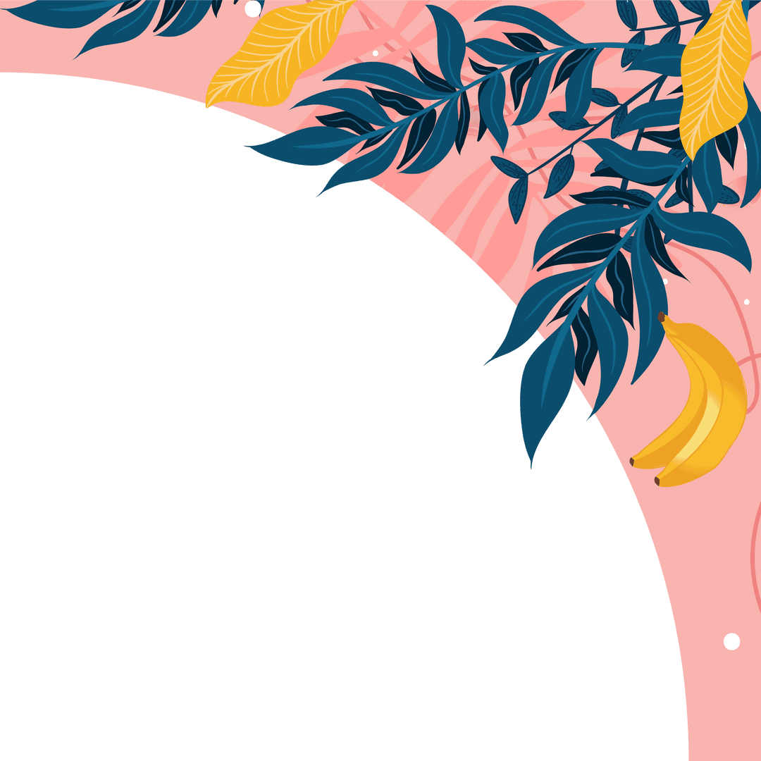 Tropical Leaves and Bananas on Transparent Background