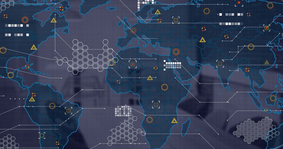 Digital world map displaying financial data and global connections