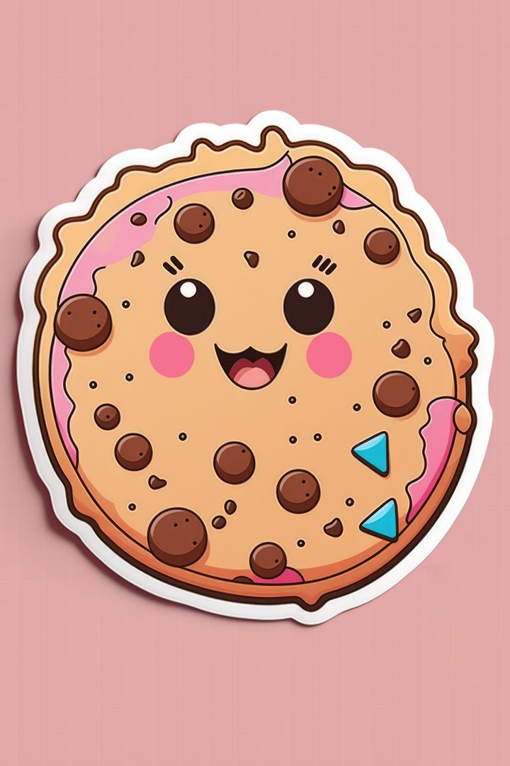 Cute Smiling Cartoon Chocolate Chip Cookie with Pink Background - Free Images, Stock Photos and Pictures on Pikwizard.com