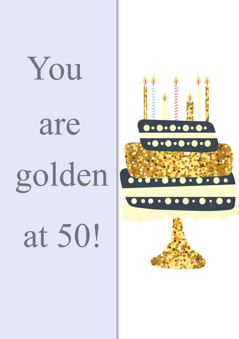 Golden 50th Birthday Card with Candle-Topped Cake Illustration - Download Free Stock Templates Pikwizard.com