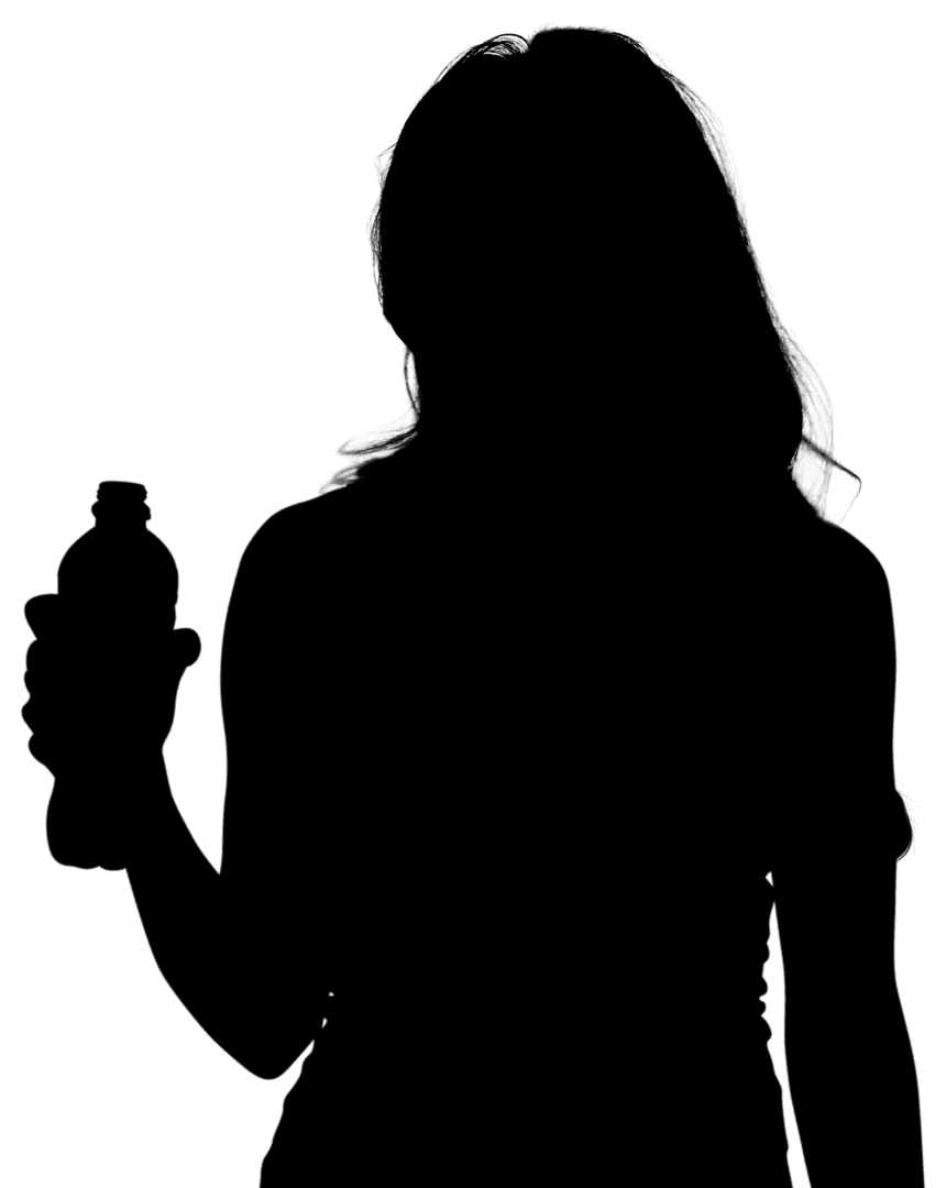 Silhouette of Active Woman Holding Water Bottle on Transparent Background