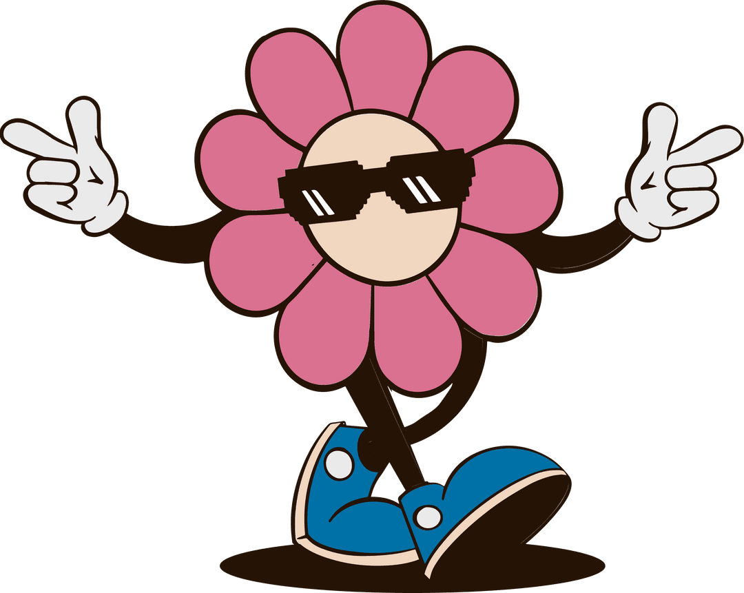 Cartoon Flower Dancing with Sunglasses Transparent Design