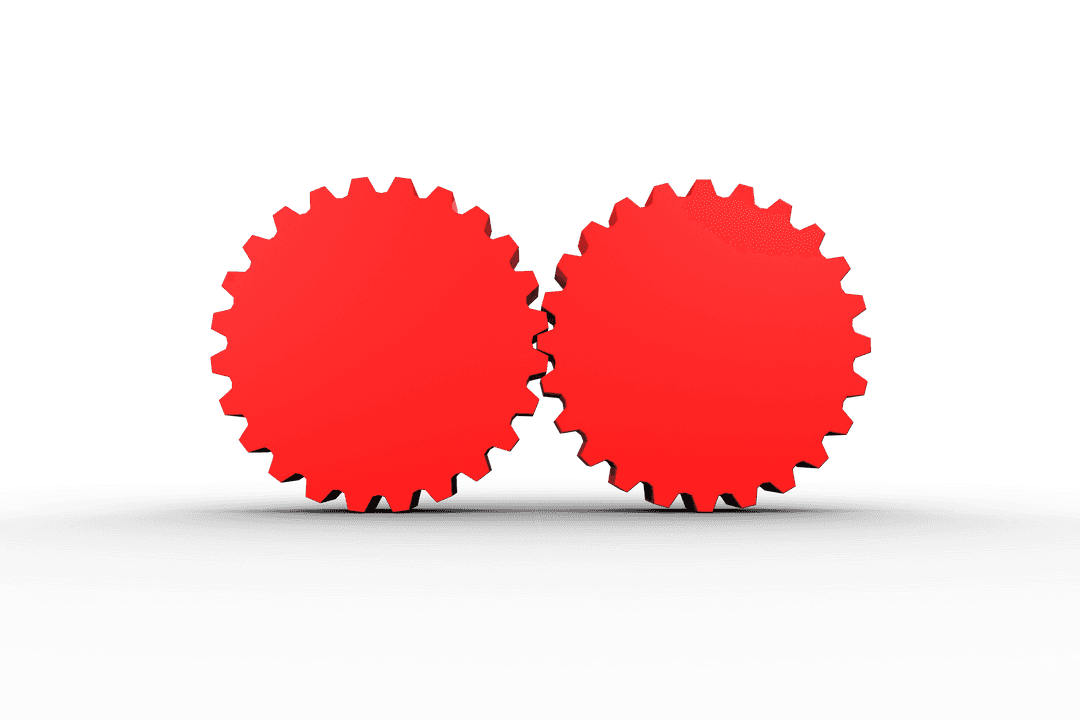 Transparent Red Cogs and Wheels Symbolizing Teamwork