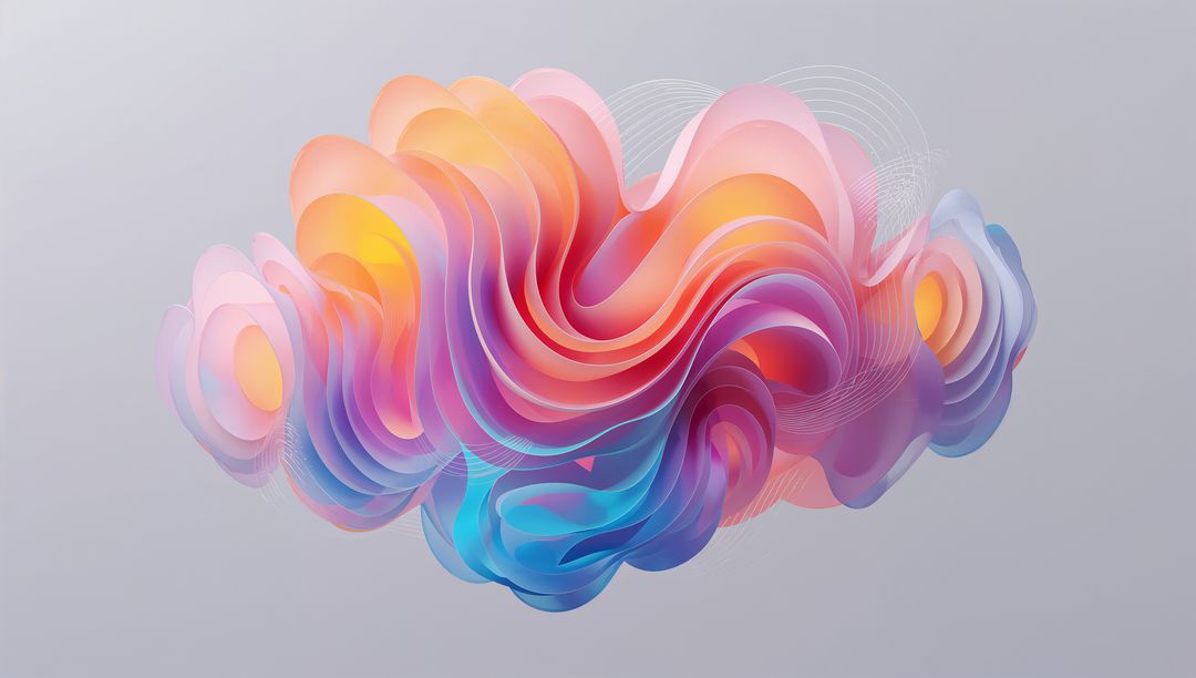 Iridescent Ribbon Cloud Floating Abstract Gradient Sculpture for Modern Creative Design