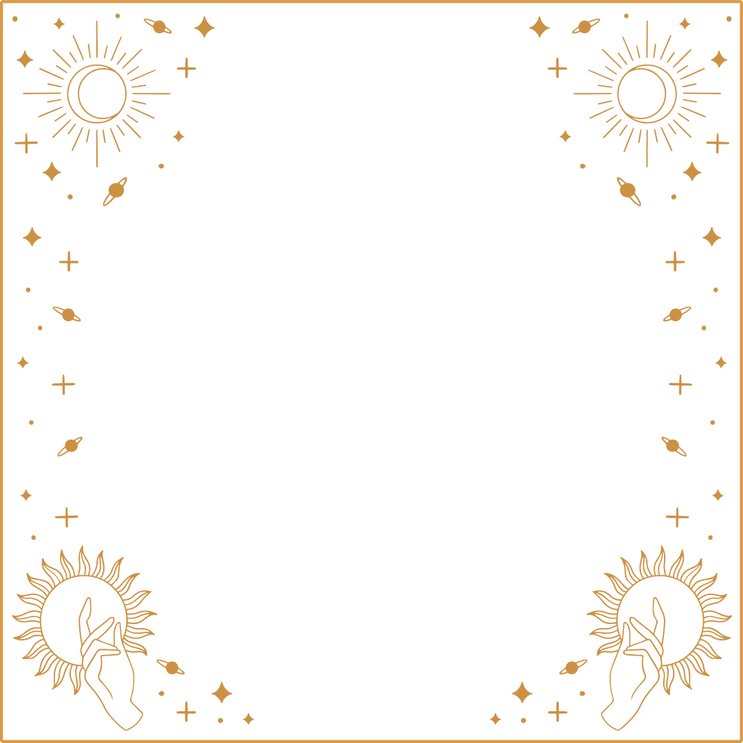 Ornate Celestial Frame with Suns and Stars on Transparent Background