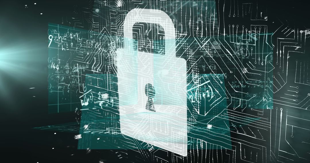 Futuristic Cyber Security Lock With Digital Circuit Lines