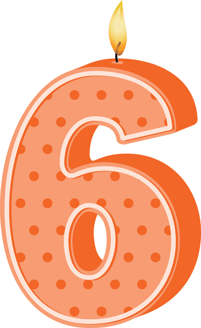 Transparent Orange Polka Dot Number Six Candle Illustration
