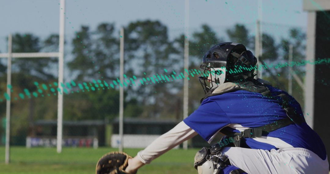 Female Catcher in Action on Baseball Field during a Sunny Day