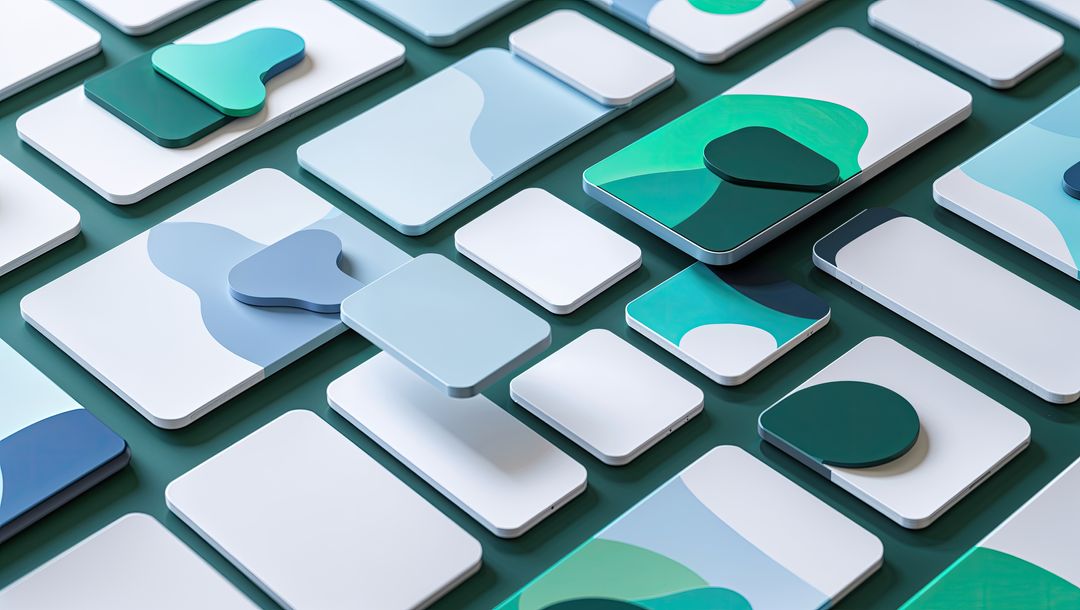Floating Panels with Abstract Organic Shapes on Green Surface