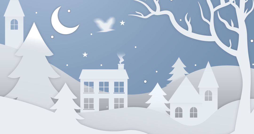 Winter Wonderland with Snowy Cottages and Moon