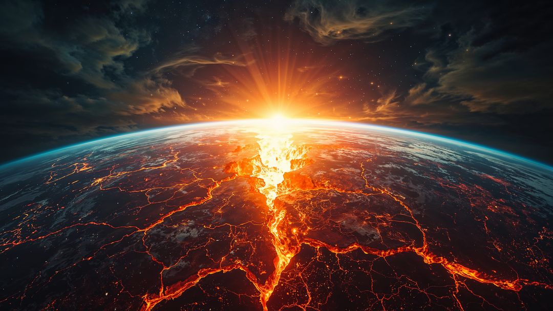 Cosmic Lava Fissure on Cracked Planetary Surface