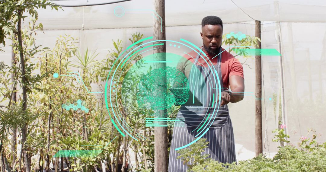 Innovative Gardener Using Smartwatch AR for Plant Care in Nursery