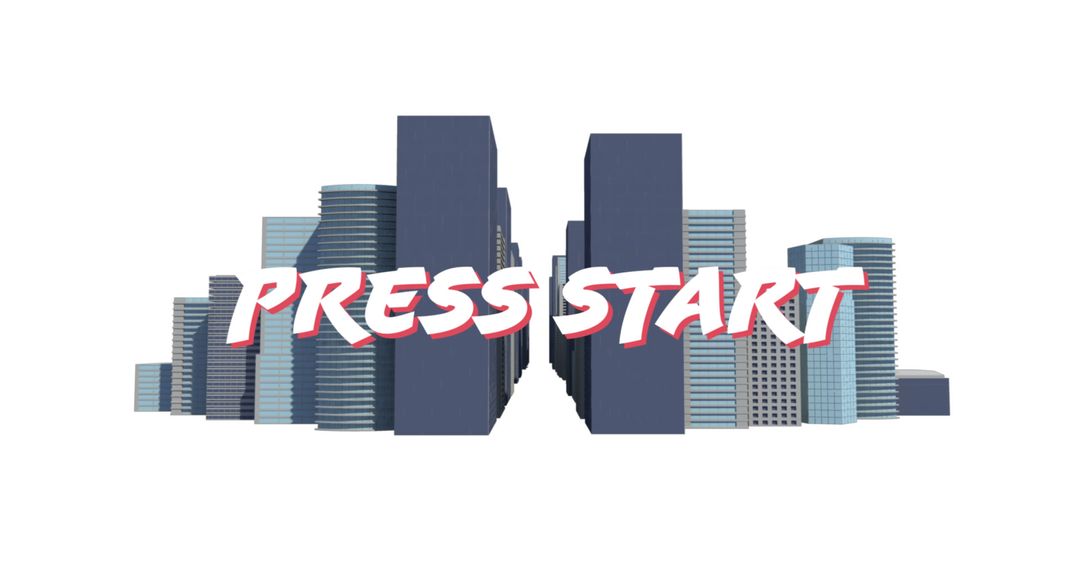Press Start Overlay on Digital Abstract Cityscape
