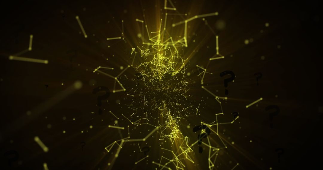 Full question mark and neuron-like digital connections on dark background