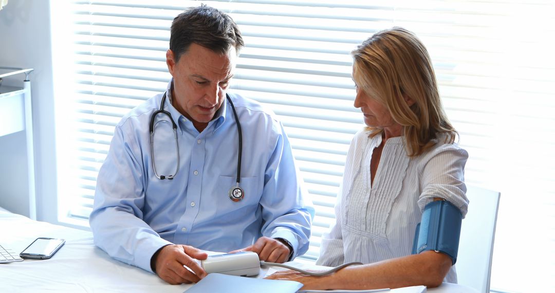 Doctor Checking Blood Pressure of Mature Woman at Clinic - Free Images, Stock Photos and Pictures on Pikwizard.com