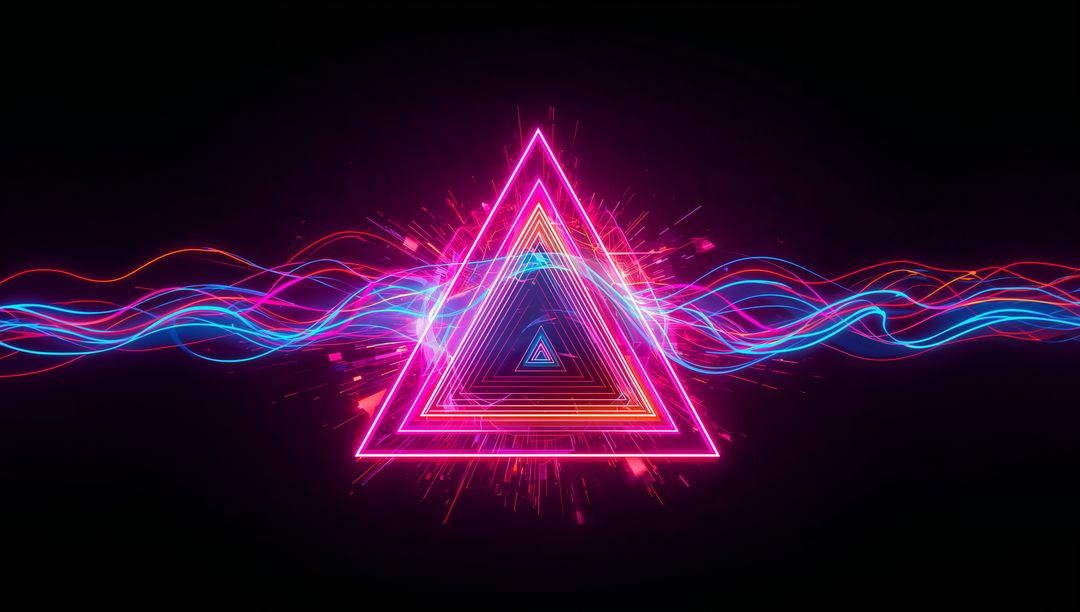 Futuristic Neon Triangles with Glowing Waves