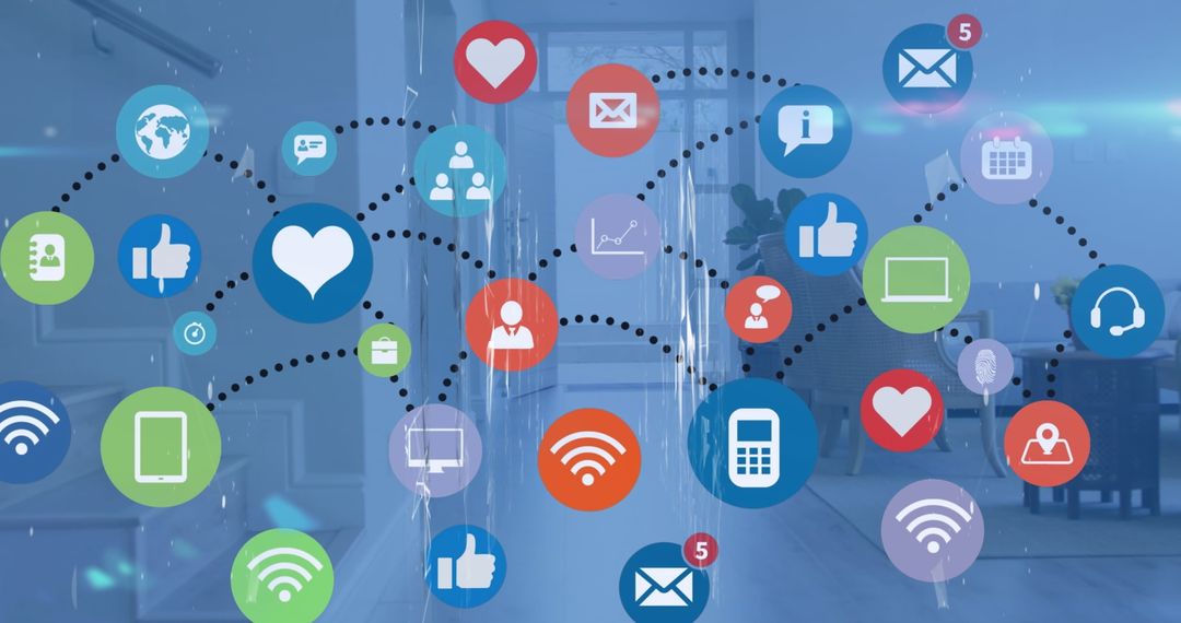 Colorful Social Media Icons Represent Digital Communication in Office