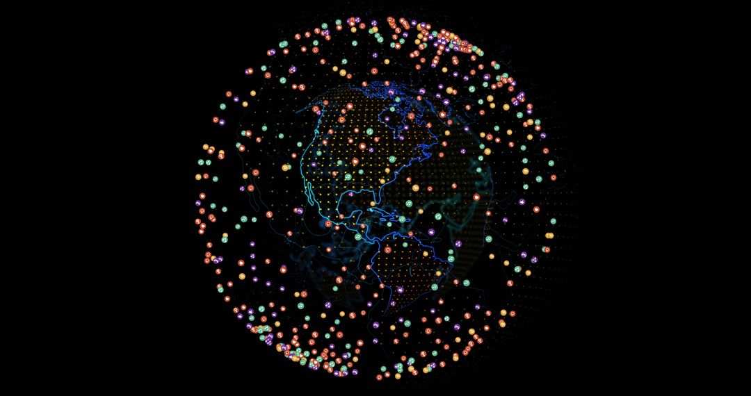 Global Network Connections Over Rotating Digital Earth