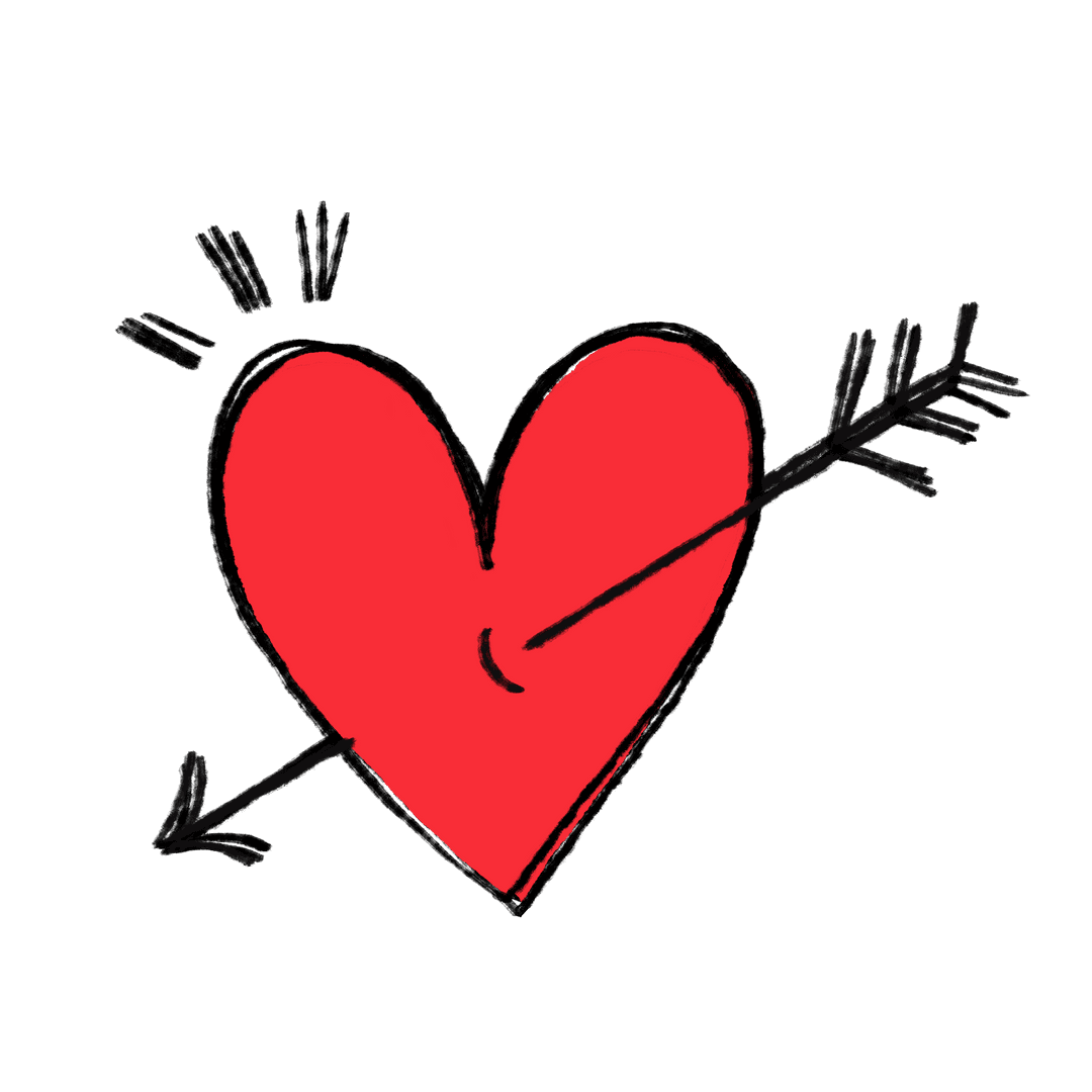 Red Heart Pierced by Arrow on Transparent Background