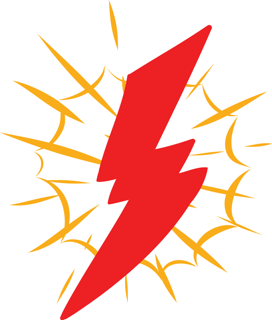 Red Lightning Bolt with Stylized Flash Effect on Transparent