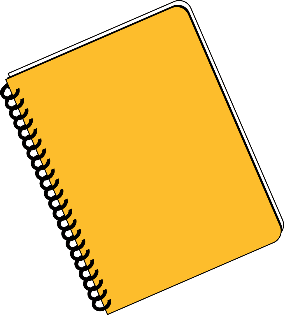 Yellow Spiral Notebook on Transparent Background with Black Coil
