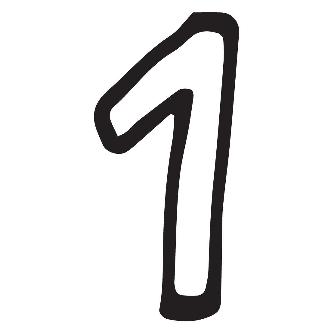Black Number One Illustration on Transparent Background for Counting