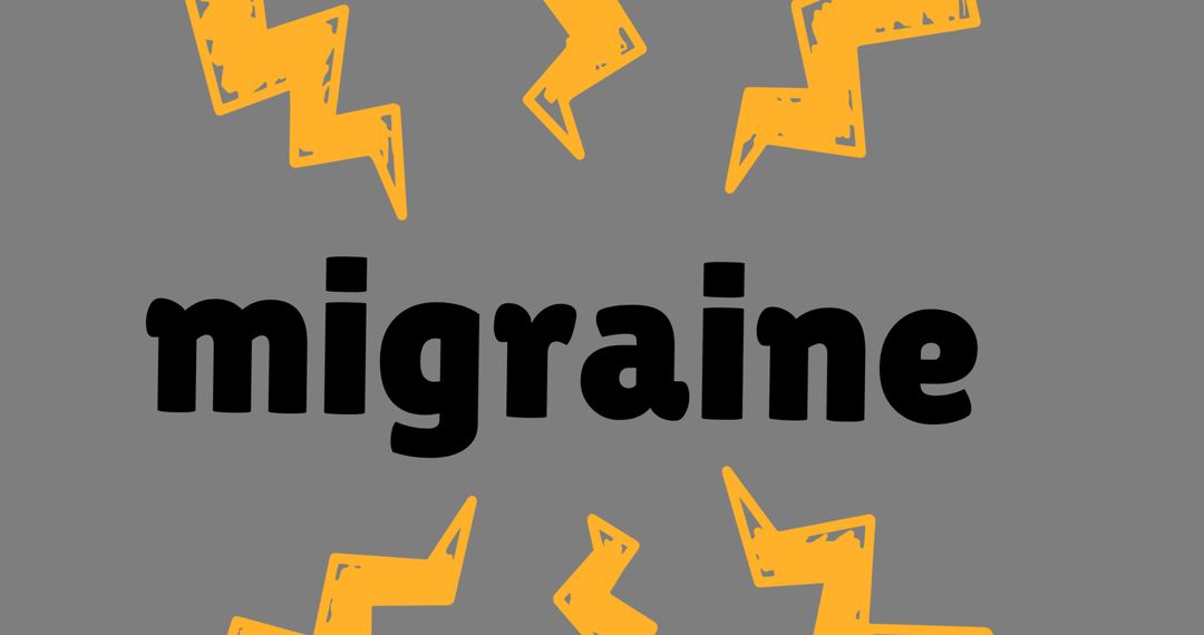 Illustration of migraine text with yellow thunder patterns on gray background, copy space - Free Images, Stock Photos and Pictures on Pikwizard.com