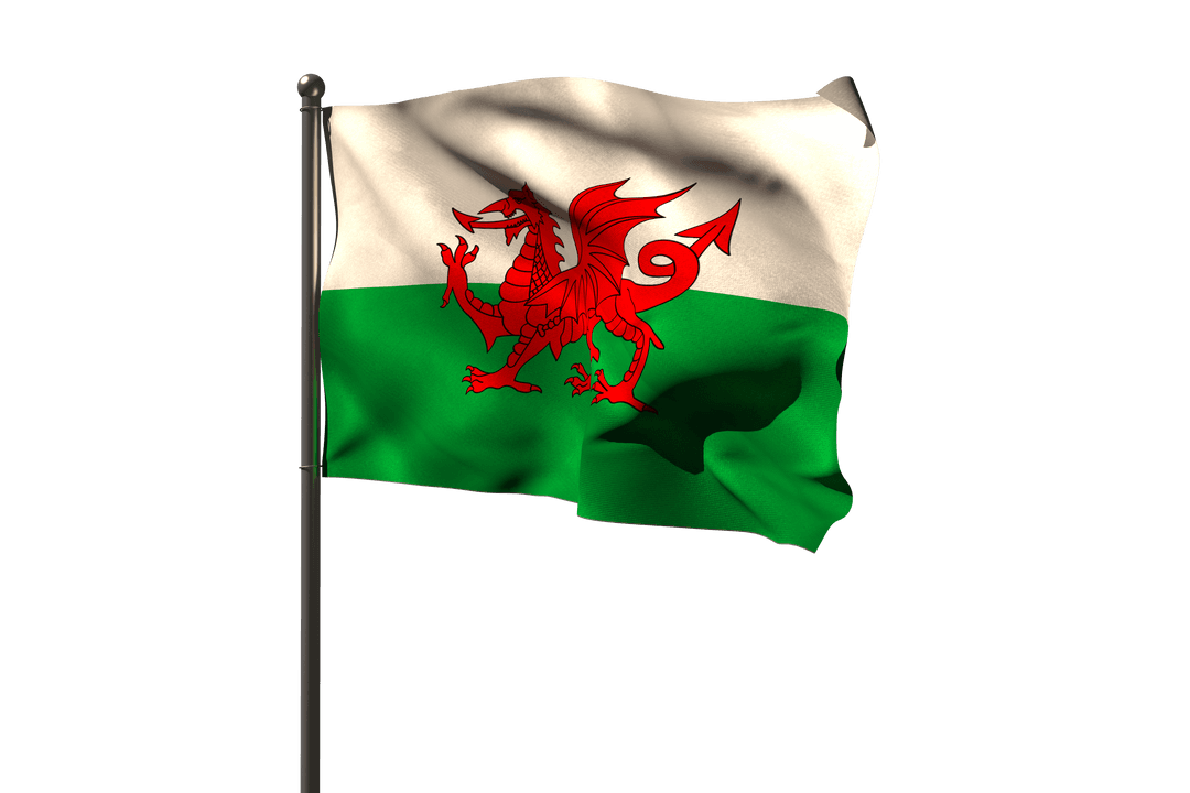 Transparent Waving Welsh Flag on Pole