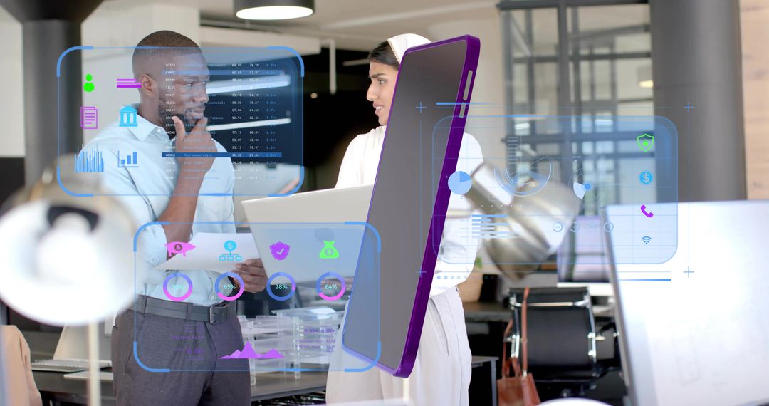 Business Professionals Using Futuristic Holographic Interface