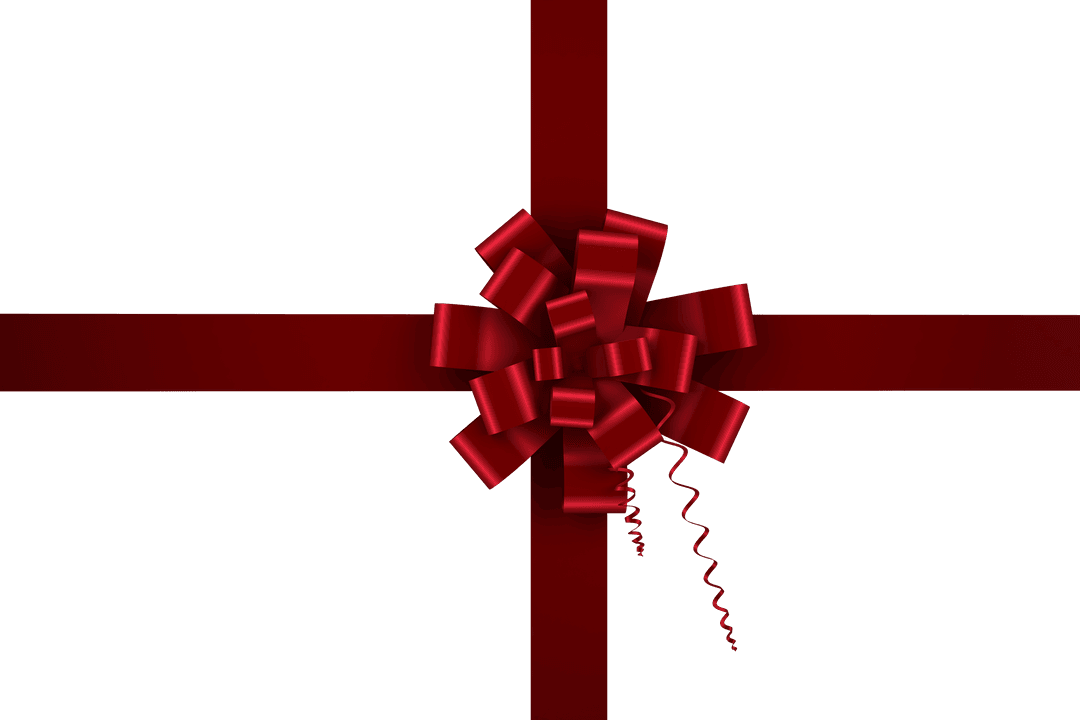 Transparent Red Bow on Gift Box with Curled Ribbon