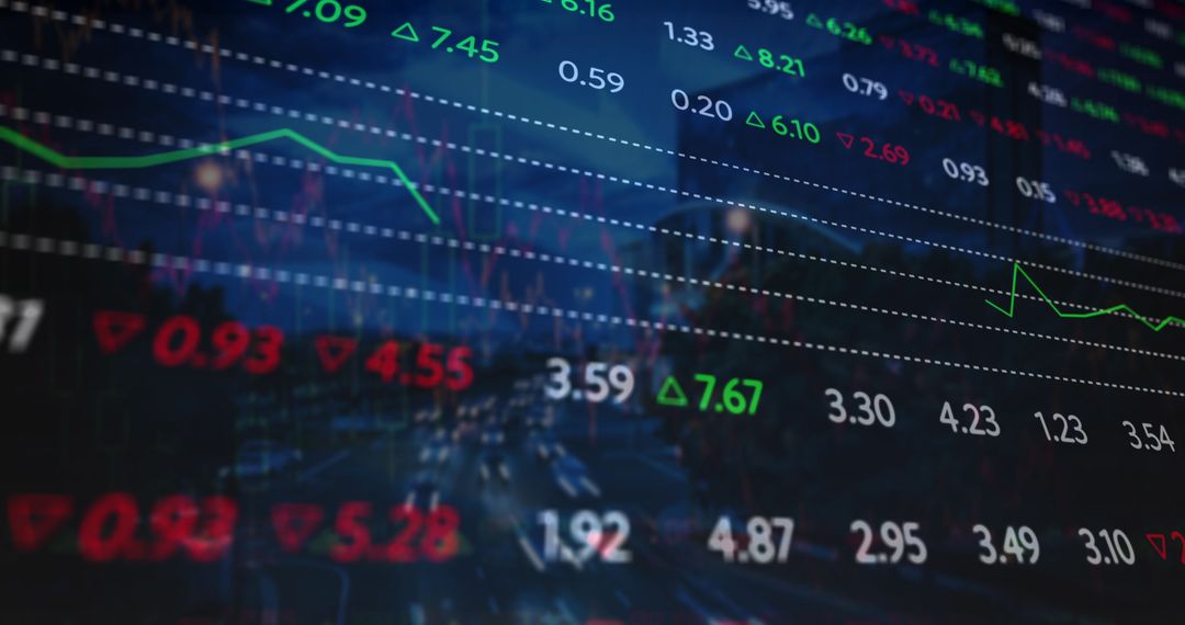 Financial Graphs Overlaying Cityscape Depicting Global Trends