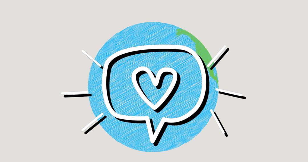 Heart in Speech Bubble Over Globe Illustrating Global Love