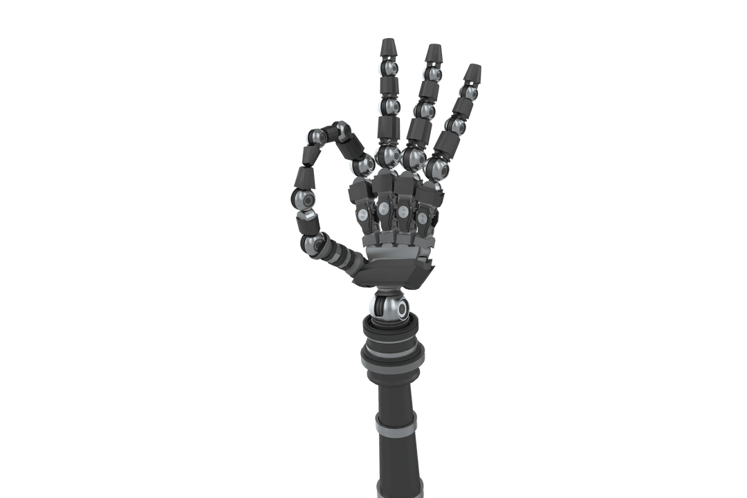 Transparent Robotic Hand Making OK Gesture Facing Camera