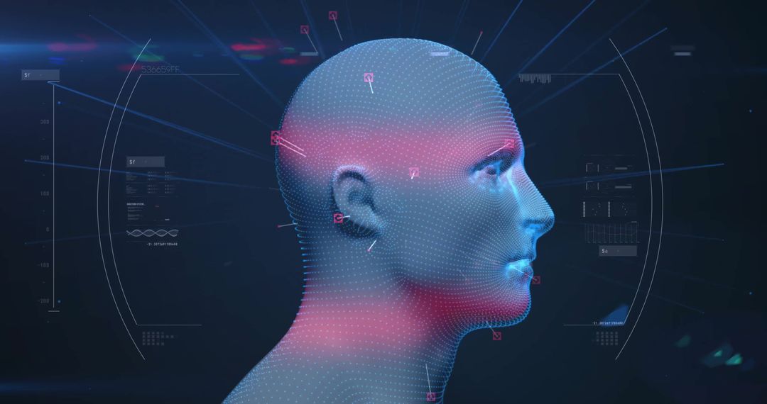 Digital Human Head with Futuristic Data Visualization
