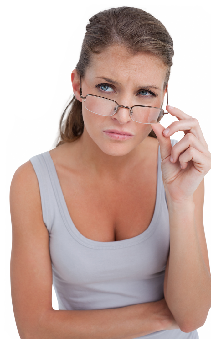 Thoughtful Woman in Glasses Transparent Background Stock Photo - Download Free Stock Images Pikwizard.com