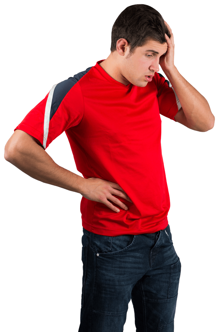 Transparent Background Disappointed Football Fan in Red Jersey