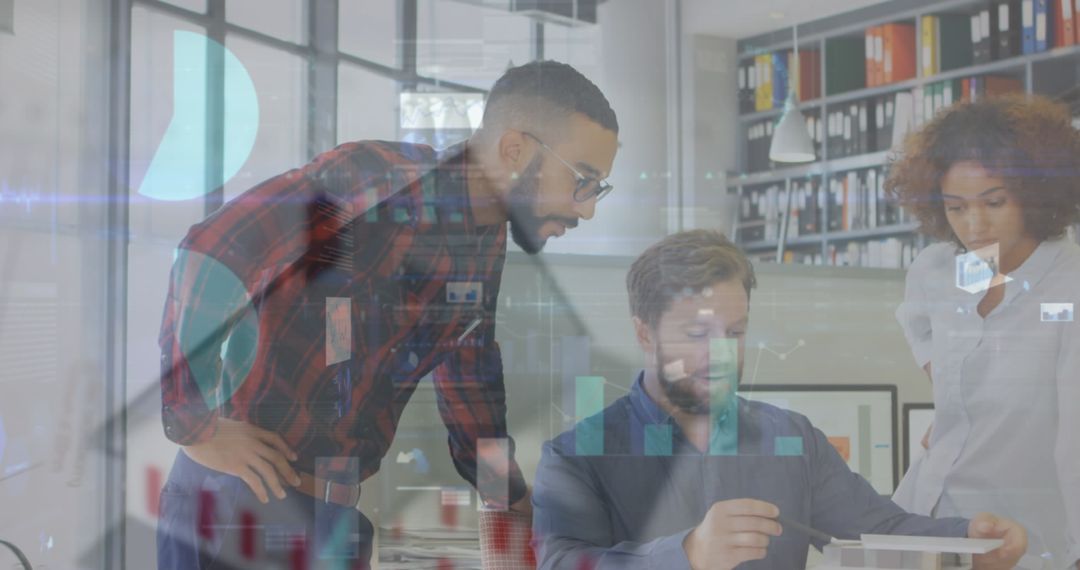 Business Team Analyzing Data with Digital Overlay Charts