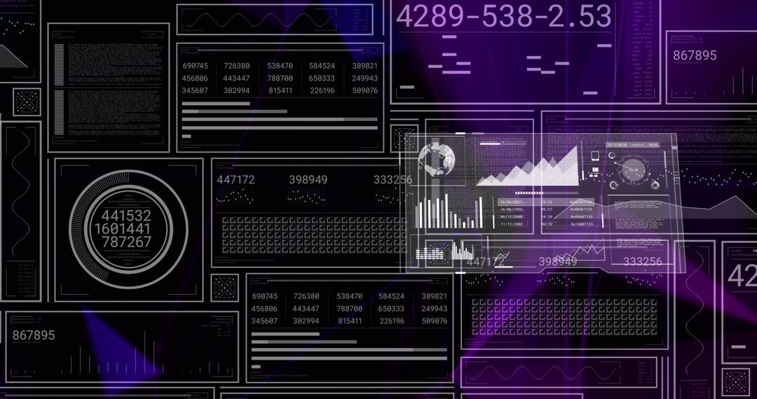 Futuristic Data Processing Interface on Purple Lit Background