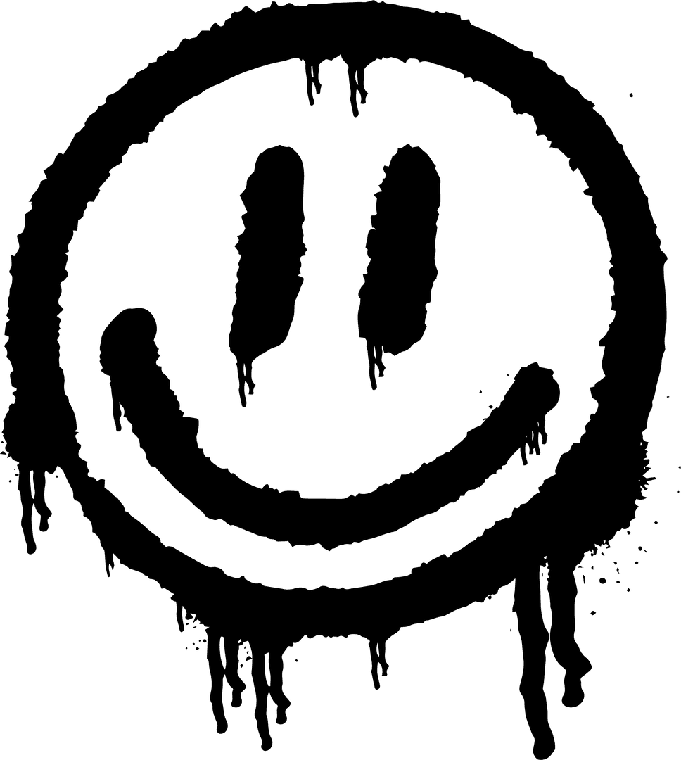 Dripping Black Graffiti Smiley Face on Transparent Background