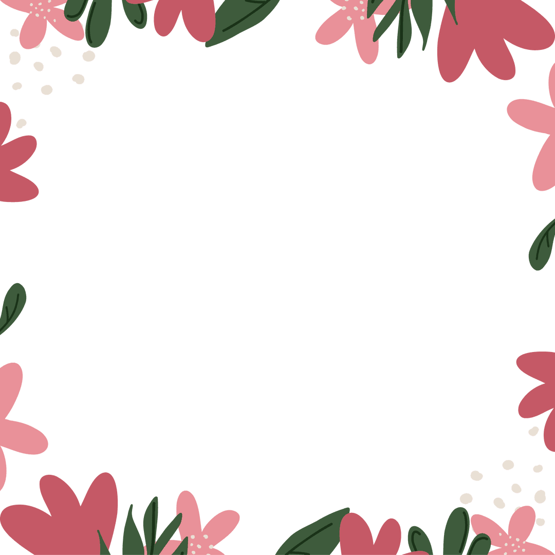 Decorative Floral Border with Pink Blossoms on Transparent Background
