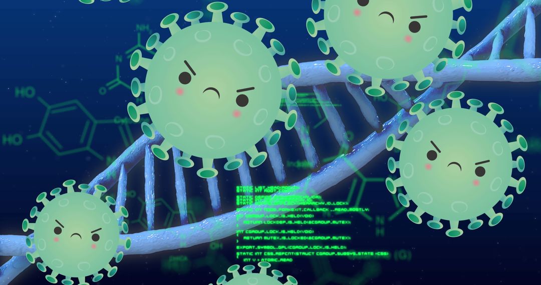 Angry Virus Particles with DNA Helix in Biomedical Visualization