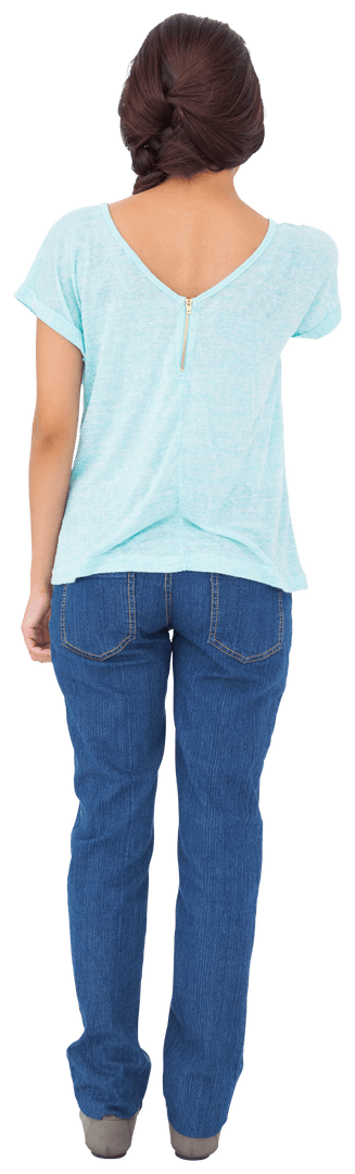 Casual Woman Standing Backwards on Transparent Background