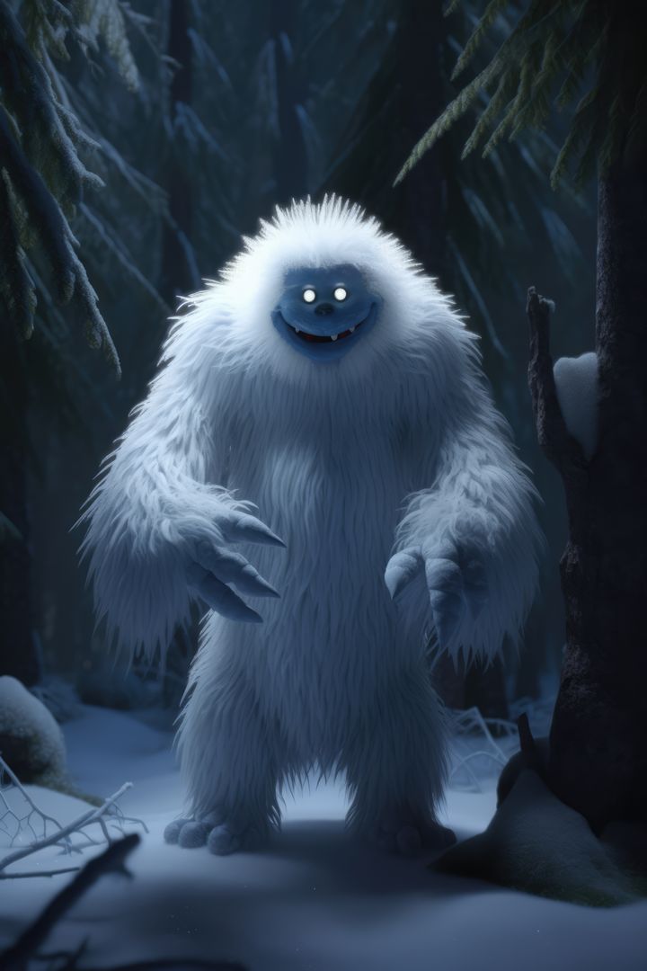 Snow yeti and trees covered in snow, created using generative ai technology - Free Images, Stock Photos and Pictures on Pikwizard.com