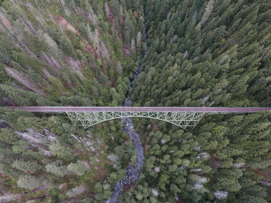 Aerial View of Train Bridge over Forested Valley with Stream - Free Images, Stock Photos and Pictures on Pikwizard.com