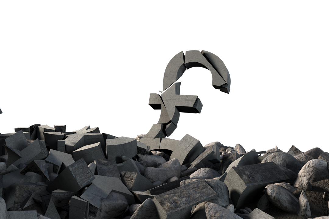 Transparent Britisch Pound Symbol Amid Broken Rubble, Finanial Metaphor - Download Free Stock Images Pikwizard.com